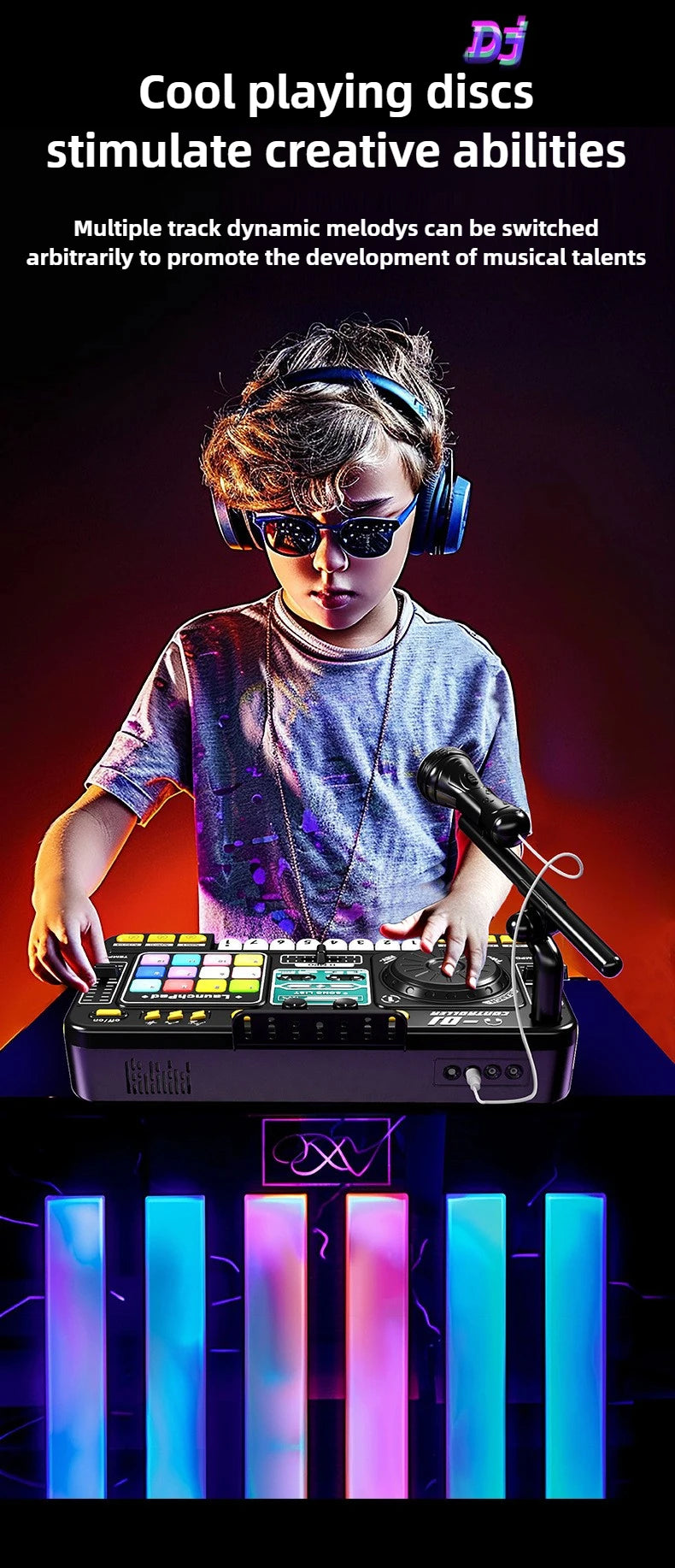 Kids Simulation DJ Mixer Controller Toys Multifunctional Music Effects Electronic Piano Keyboard Learning Birthday Gift Boy Girl