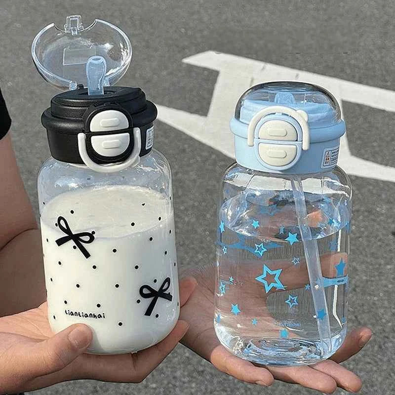 Cute Water Bottle With Straw Portable Plastic Up Cover Water Cup For Kid Kawaii Bottle Water Leak-Proof Cute Drinking Bottle