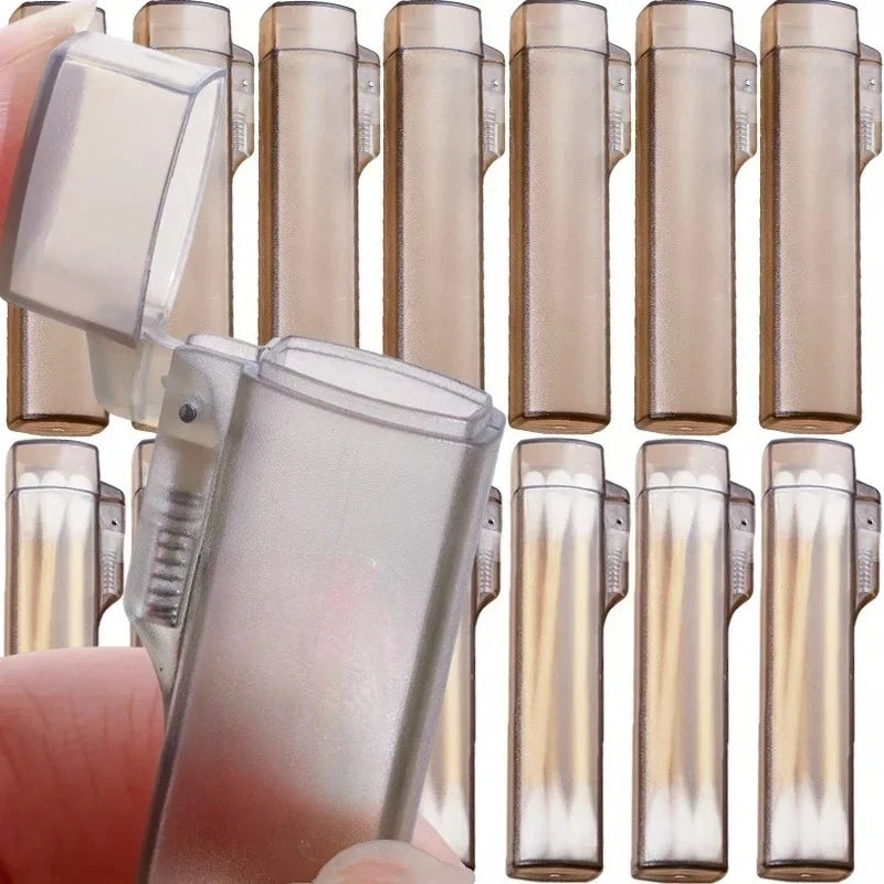 Clear Travel Toothpick Case Reusable Cotton Swab Holder Portable Storage Box
