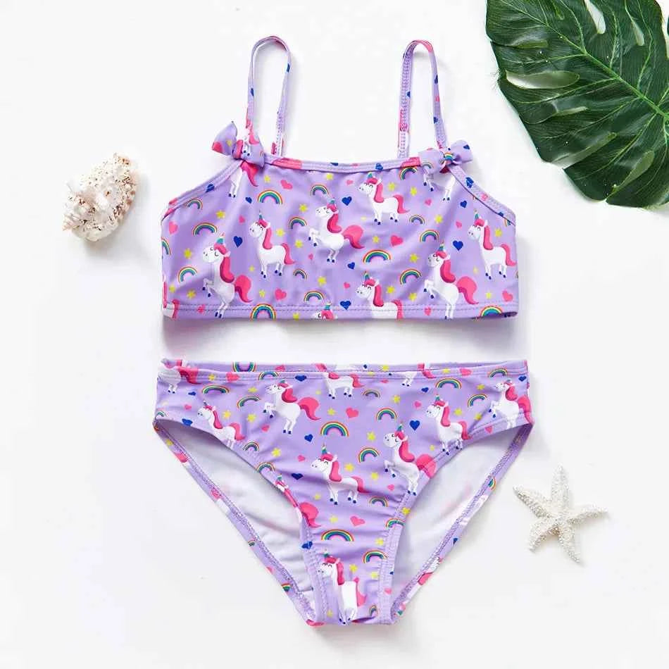 2-10Y New Fashion Kid Rainbow Design Bikini Set Lovely Two Pieces Child Swimwear Cute Girl Flouncing Swimsuit Summer Beachwear