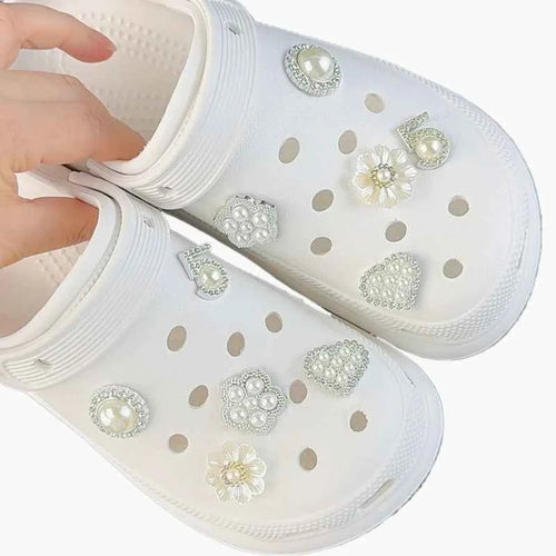 10PCS Fashion Shoe Charms Set Accessories Hole Shoe Buckle Summer Pearl Rhinestone Flower DIY Shoes Decorations for Sandals