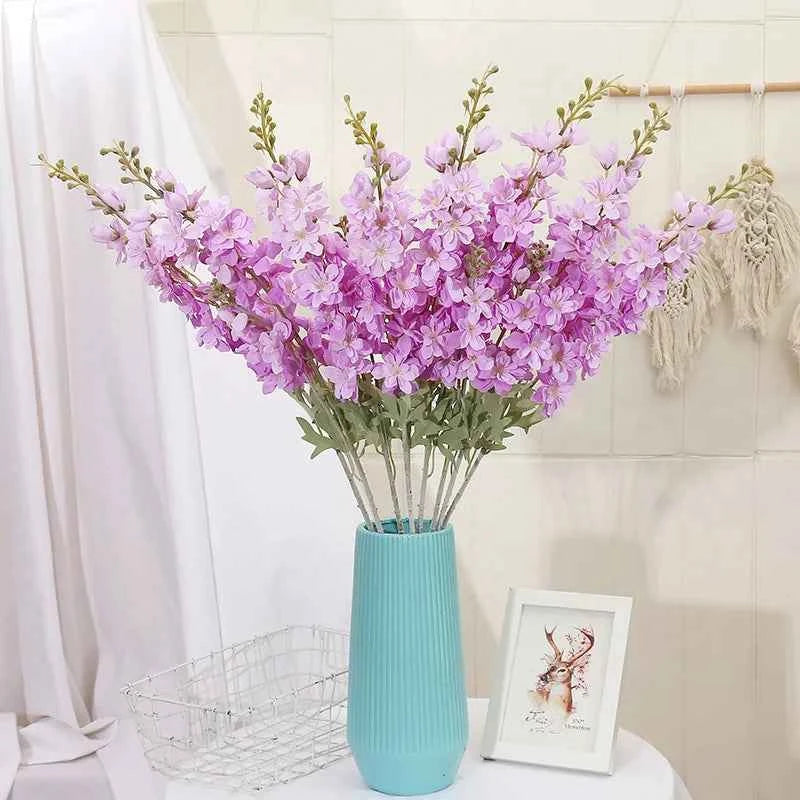 YeeNanee 6pcs Blue Delphinium Artificial Flowers Long Stem Larkspur for Wedding Centerpieces Floral Arrangements Home Vase Decor