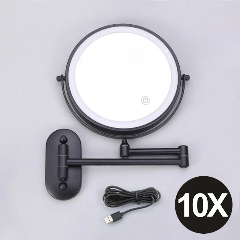 8 Inch Makeup Mirror Gold 3x/5x/7x/10x Magnifying Double Side USB Charging Bathroom 3 Color Light Cosmetic Mirrors