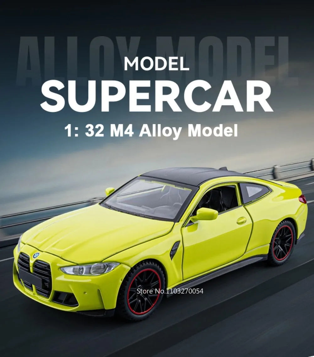 1:32 M4 M8 Miniature Car Alloy Diecast Model Toys 4 Doors Opened Rubber Tires Sound Light Pull Back Vehices Home Decor Ornaments