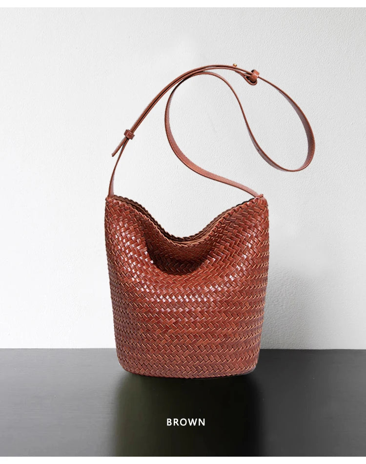Luxury Woman Handbag New High End Hand-Woven Genuine Leather Women's Bag Large Capacity Shoulder Tote Bag Underarm Bag Bucket Ba