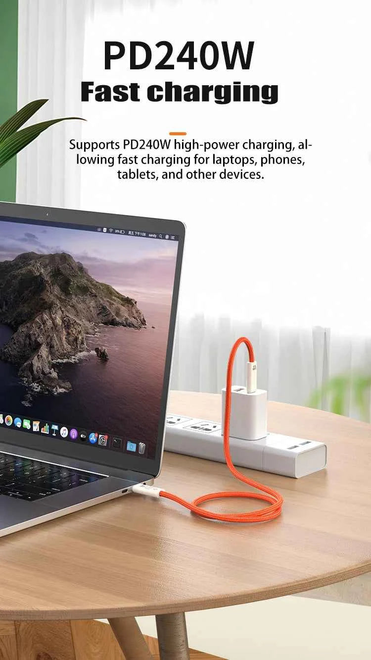 USB 5.0 Nylon Braided Cable with Dual Type-C Ports 240W PD Fast Charging Multifunction Data Cable for Screen Casting