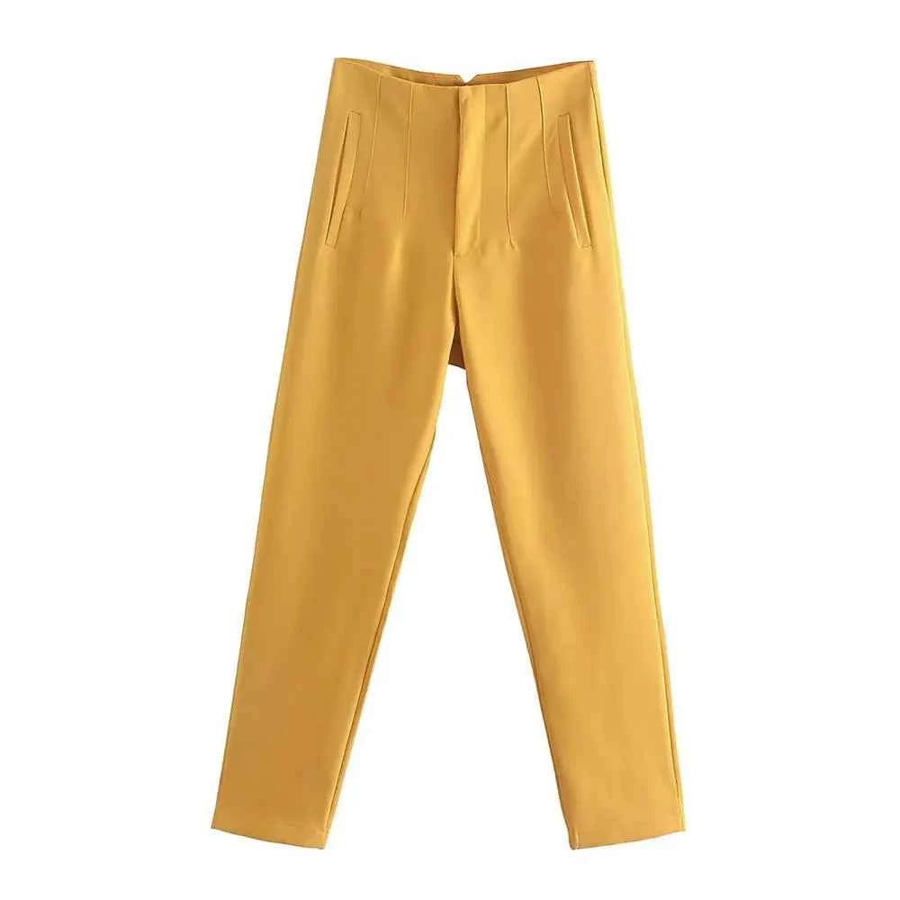 DUOPERI Women Fashion Solid Basic High Waist Trousers Chic Female Office Lady Casual Business Workwear Long Pant