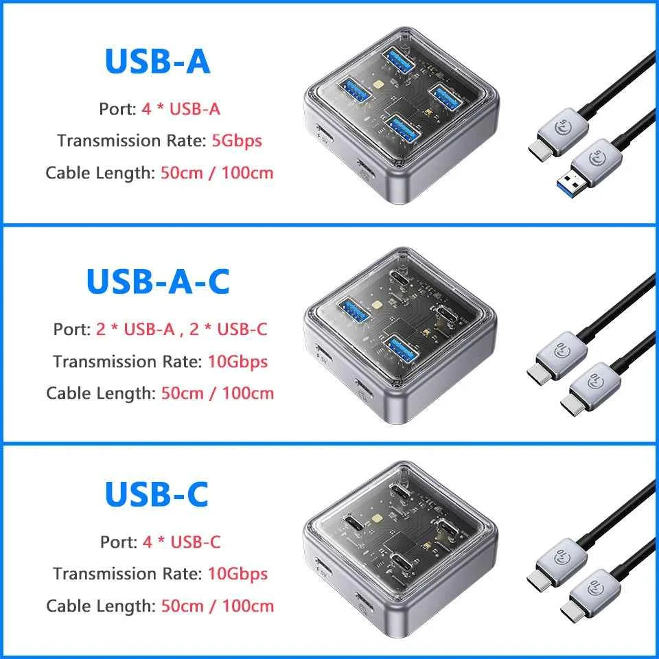 ORICO Multi 4 Port USB 3.2 Hub Splitter 10Gbps USB A Type C Slot Docking Station Multiple USB3.0 Adapter Extender for Laptop PC