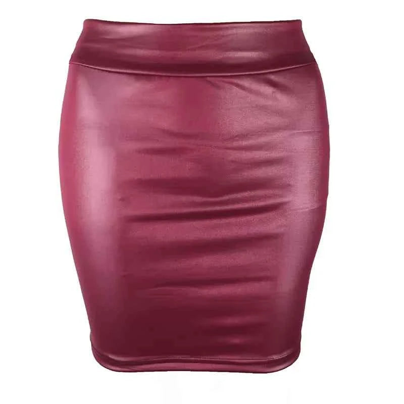 Women's High-Waist Slim Fit Mini Skirt Vintage Bodycon Hip Pencil Skirt Sexy Imitation PU Clubwear Ladies Office Clothing