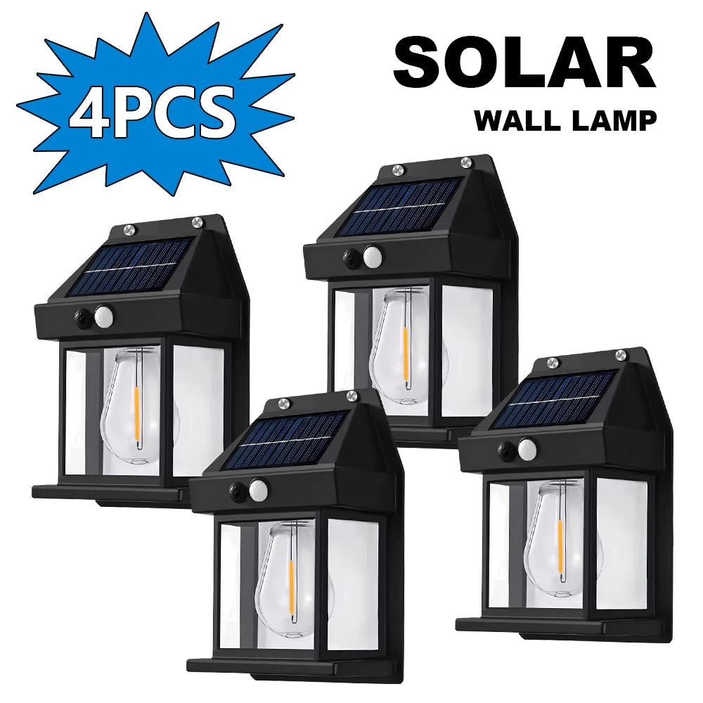 Lot de 4 lampes solaires vintage d'extérieur étanches avec détecteur de mouvement LED, lumières d'ambiance pour jardin, accessoires muraux pour patio, garage