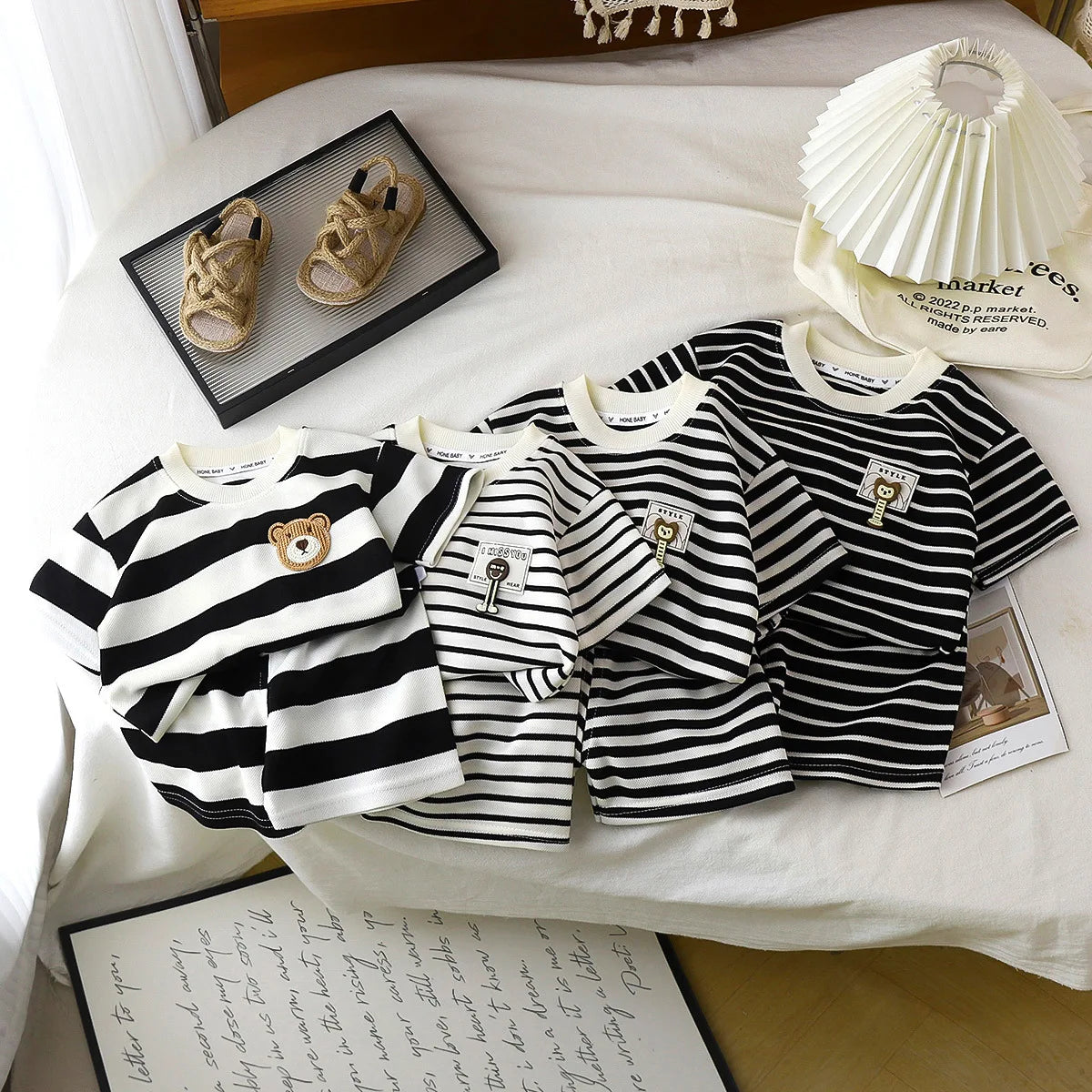 Children's Suit 2PCS Set New Summer Short Sleeve +Shorts Striped Boy Girl Child T-shirt Baby Clothes Children's Clothing