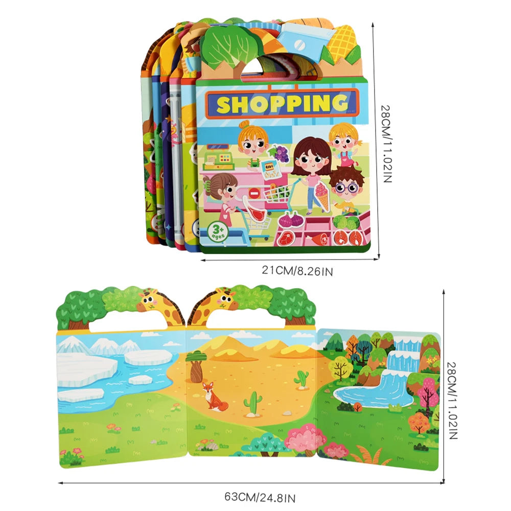 Kids' DIY Creative Jelly Sticker Book Reusable Portable Quiet Busy Paste Sticker Toy for Children