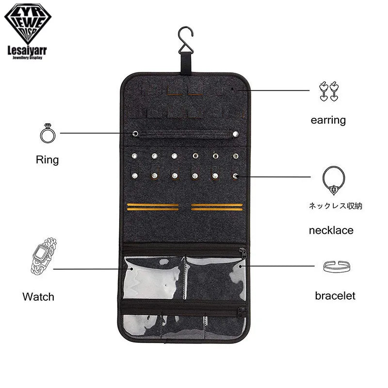 Travel Jewelry Organizer Roll Foldable Jewelry Case for Journey-Rings Necklaces Jewellery Storage Bag Earrings Storage Box