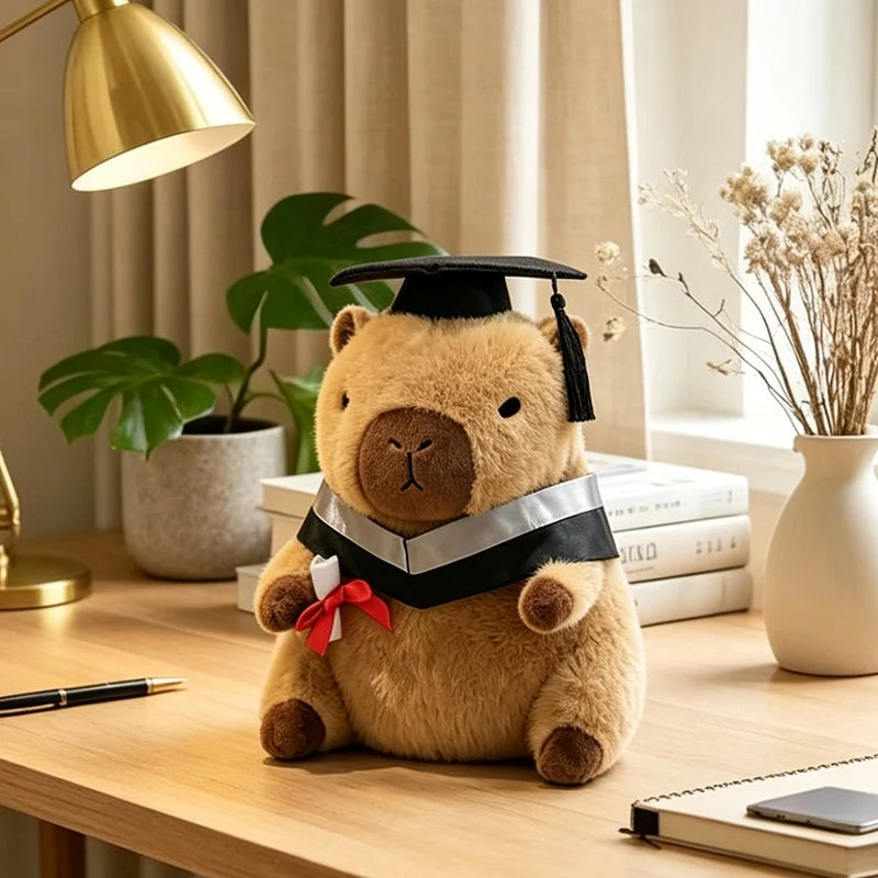 23cm Cute Graduation Capybara Plush Doll Doctor Cap Bear Animal Plush Stuffed Home Party Decor Gift For Kids Graduation Gifts