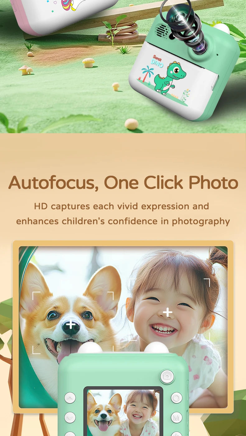 Kids Photo Camera Printer with Game Cute Bunny Mini Digital Video Child Instant Print Camera 4-12 Years Kids Girls Boyes Gifts
