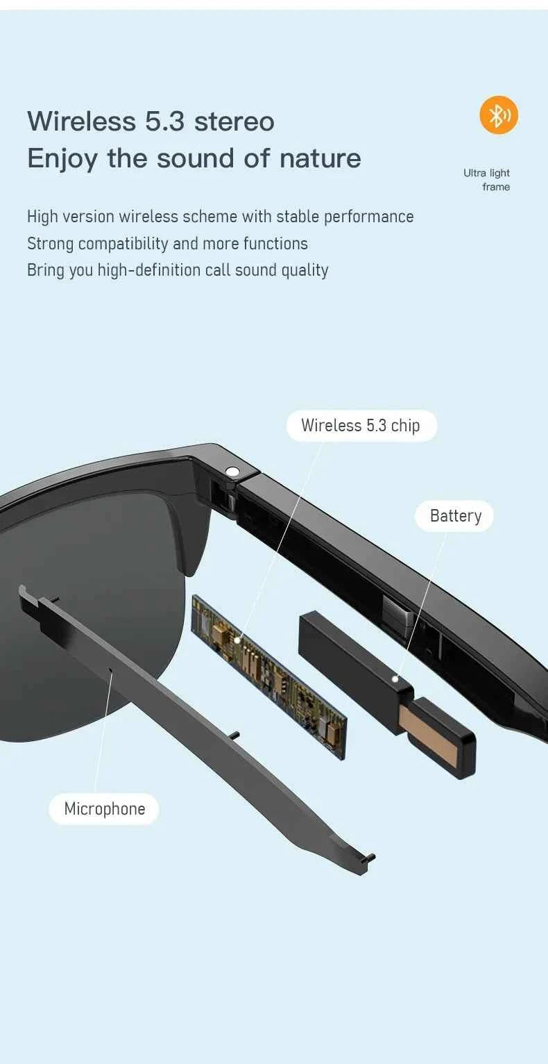 New Smart Bluetooth V5.3 Sunglasses Glasses Call Outdoor Sports Headphones HIFI Black Technology Anti-touch UV For Men And Women
