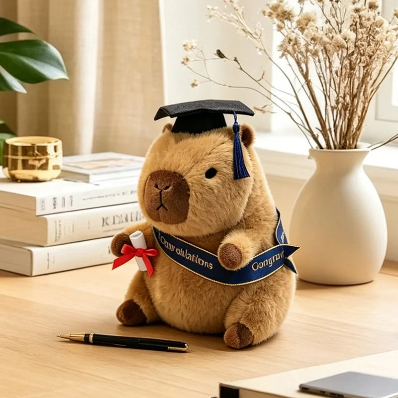 23cm Cute Graduation Capybara Plush Doll Doctor Cap Bear Animal Plush Stuffed Home Party Decor Gift For Kids Graduation Gifts