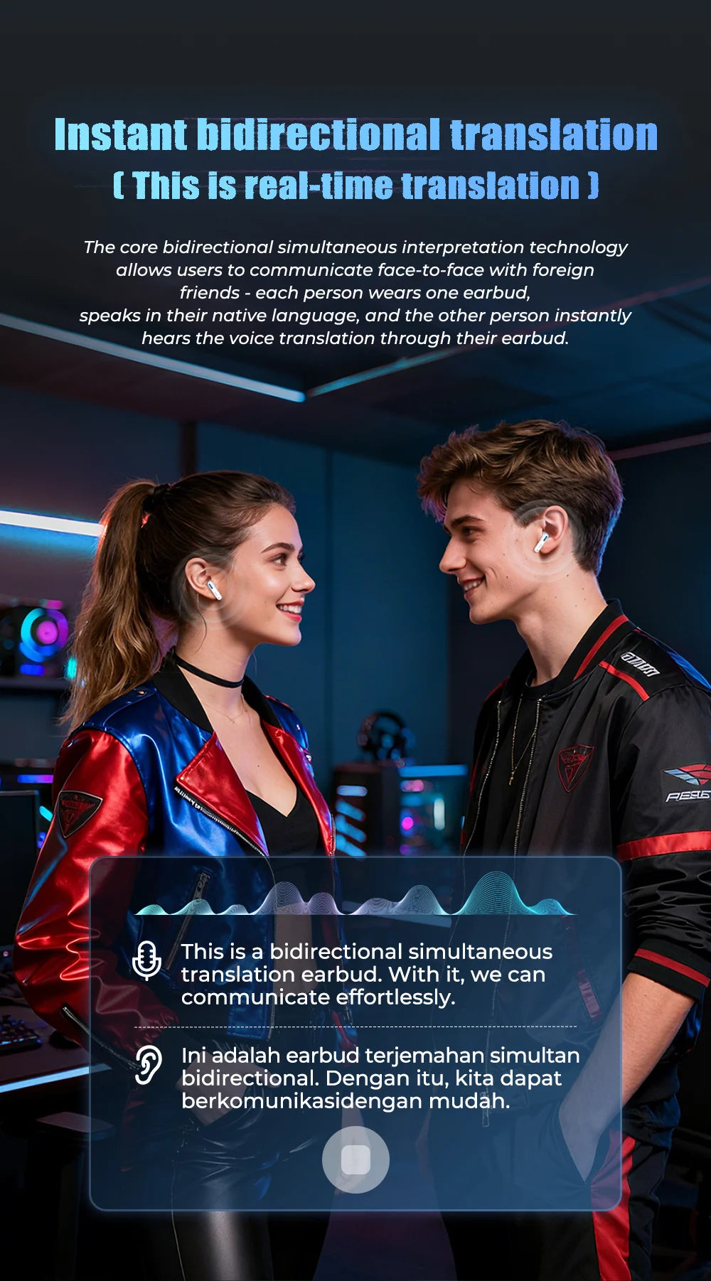 2026 Language Translator Earbuds HTC NE49 TWS Low Latency Gaming Earphones Bluetooth HiFi Stereo Sound HD Call With Mic