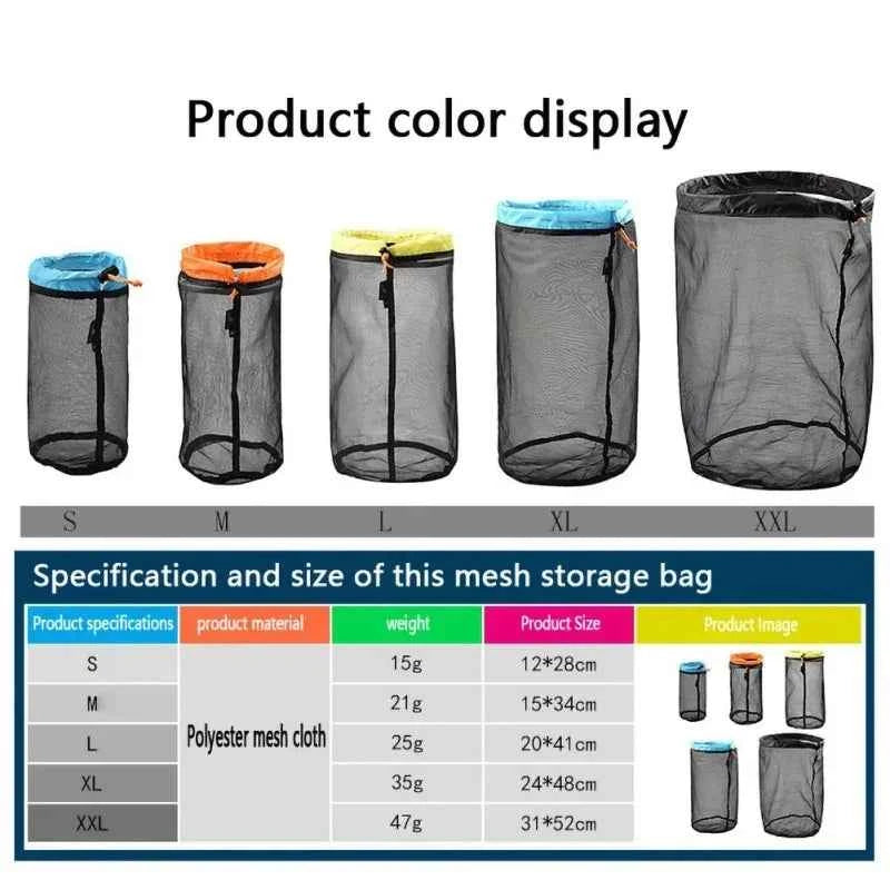 1Pcs Outdoor Ultralight Mesh Storage Bag For Sports Camping Drawstring Storage Pack Hiking Travel Tools Compression Bags
