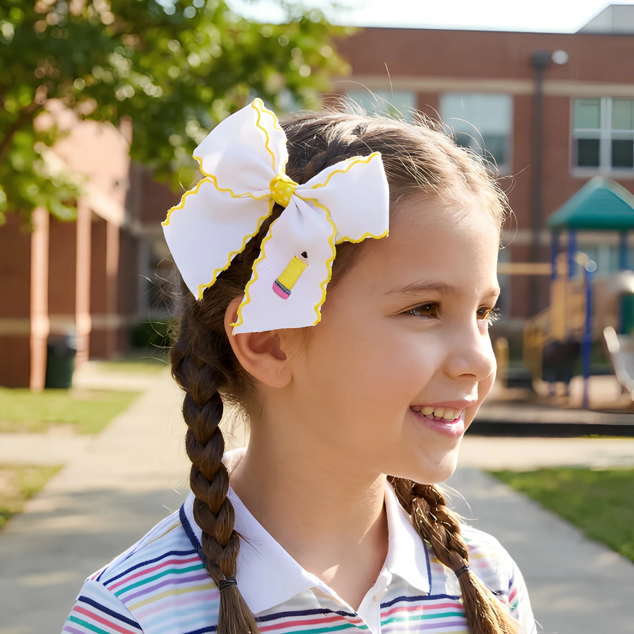 Back to School Kids Hair Bows Grosgrain Ribbon Embroidered Pencil Moonstitch Edge Hair Clips for Girls Children Hair Accesso