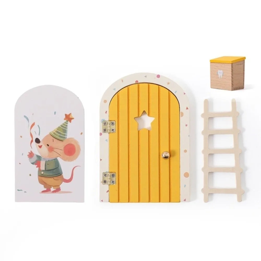 Glows in The Dark Window Dollhouse Home Decorations Mini Creative Fairy Elf Door Funny Wooden Mouse Hole Nursery Decor