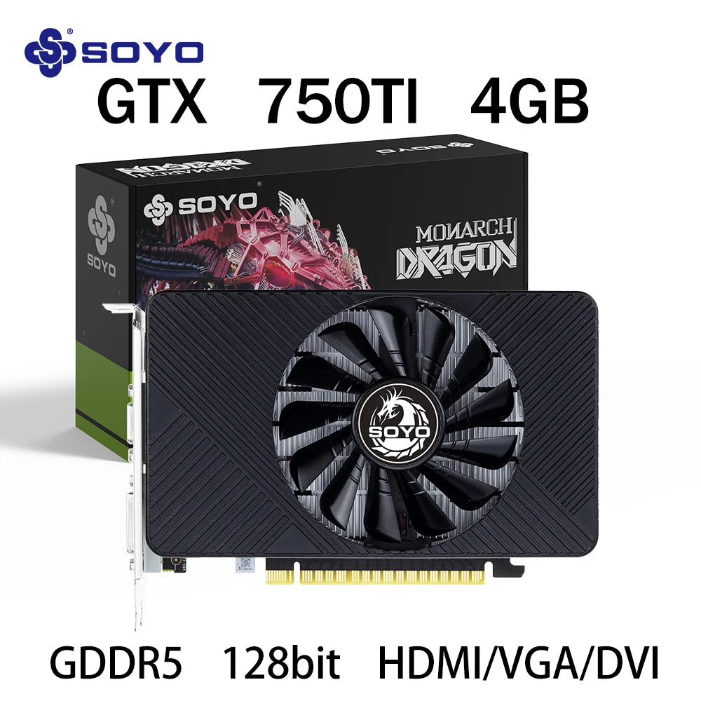 NVIDIA GPU GTX 750Ti 4G Graphics Card SOYO GDDR5 128Bit 28nm PCI-E3.0x16 Gaming Video Cards Desktop Computer HDMI+VGA+DVI office
