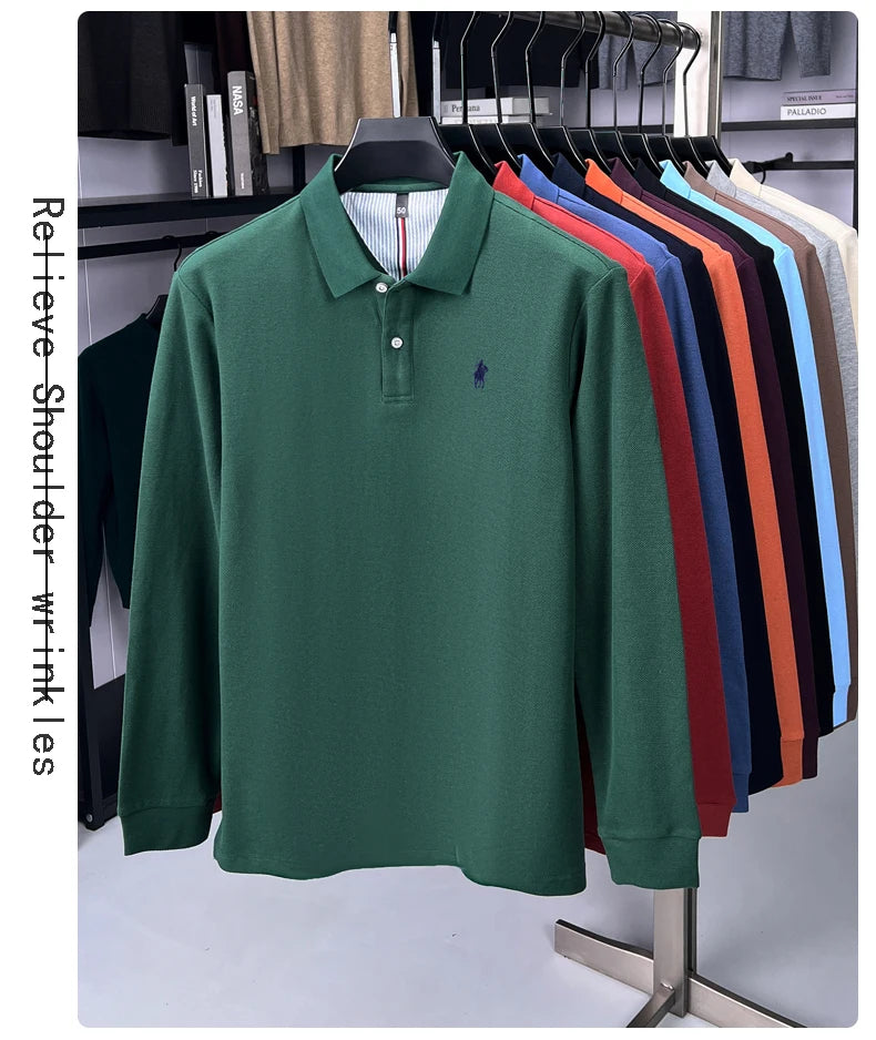 100% cotton high-end brand long sleeve polo shirt new Paul pony embroidery luxury comfort men's business leisure lapel T-shirt