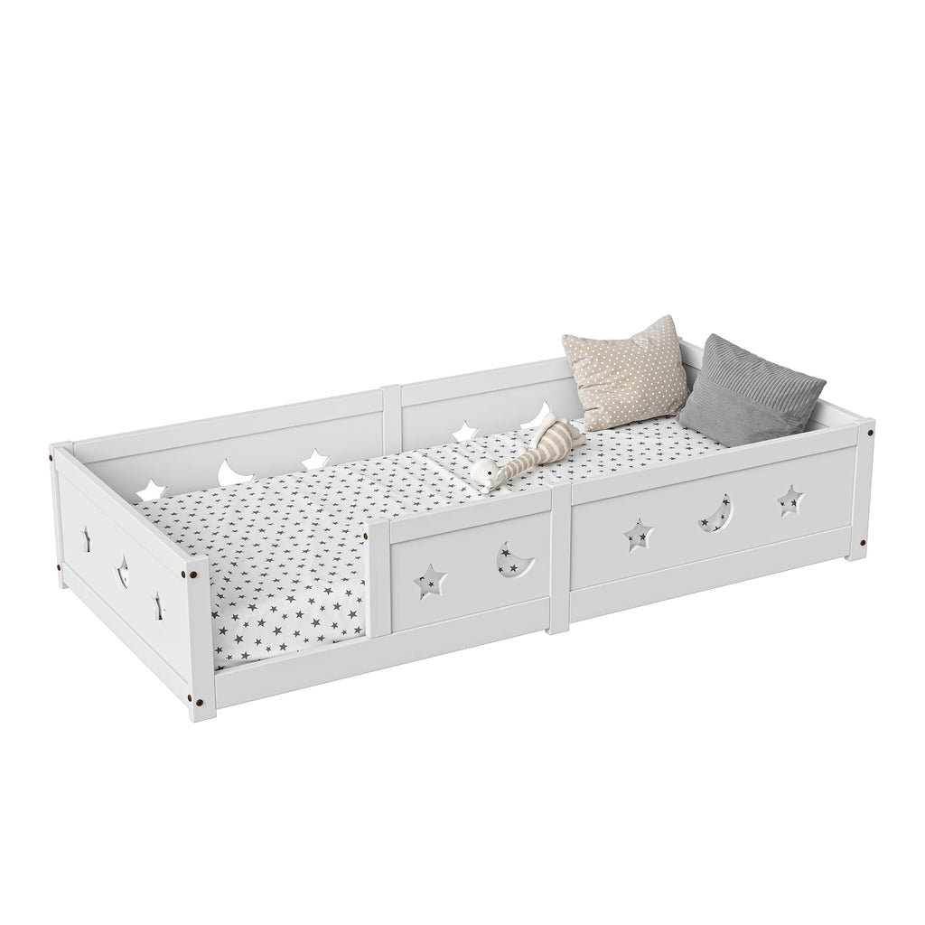 RosahqndaKids Children's Bed Solid Montessori Wooden Floor Bed with Fall Protection - Safe Toddler Bed - Scandinavian Design