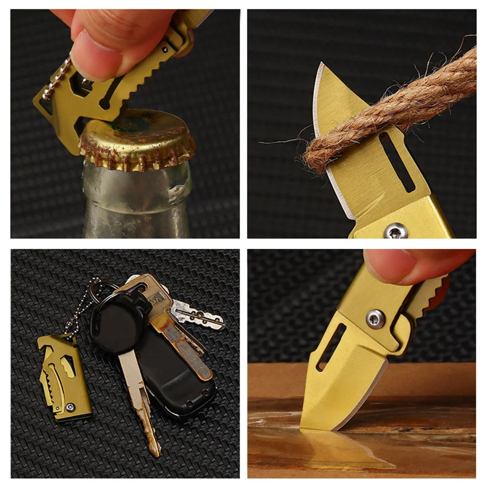 Key Chain Pendant Compact Bottle Opener Pocket Knife Outdoor Folding Knife For Camping Fishing Keyring