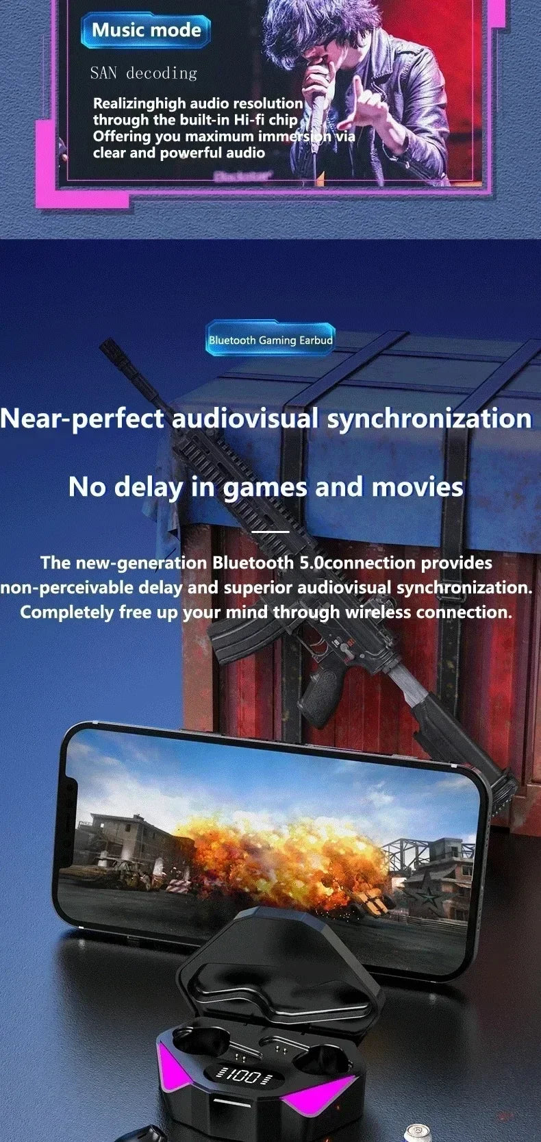 TWS Wireless In-ear Light Headphones 65ms Low Latency Earbuds Fone Headset Earphones Bluetooth 5.4 For Gaming With Mic