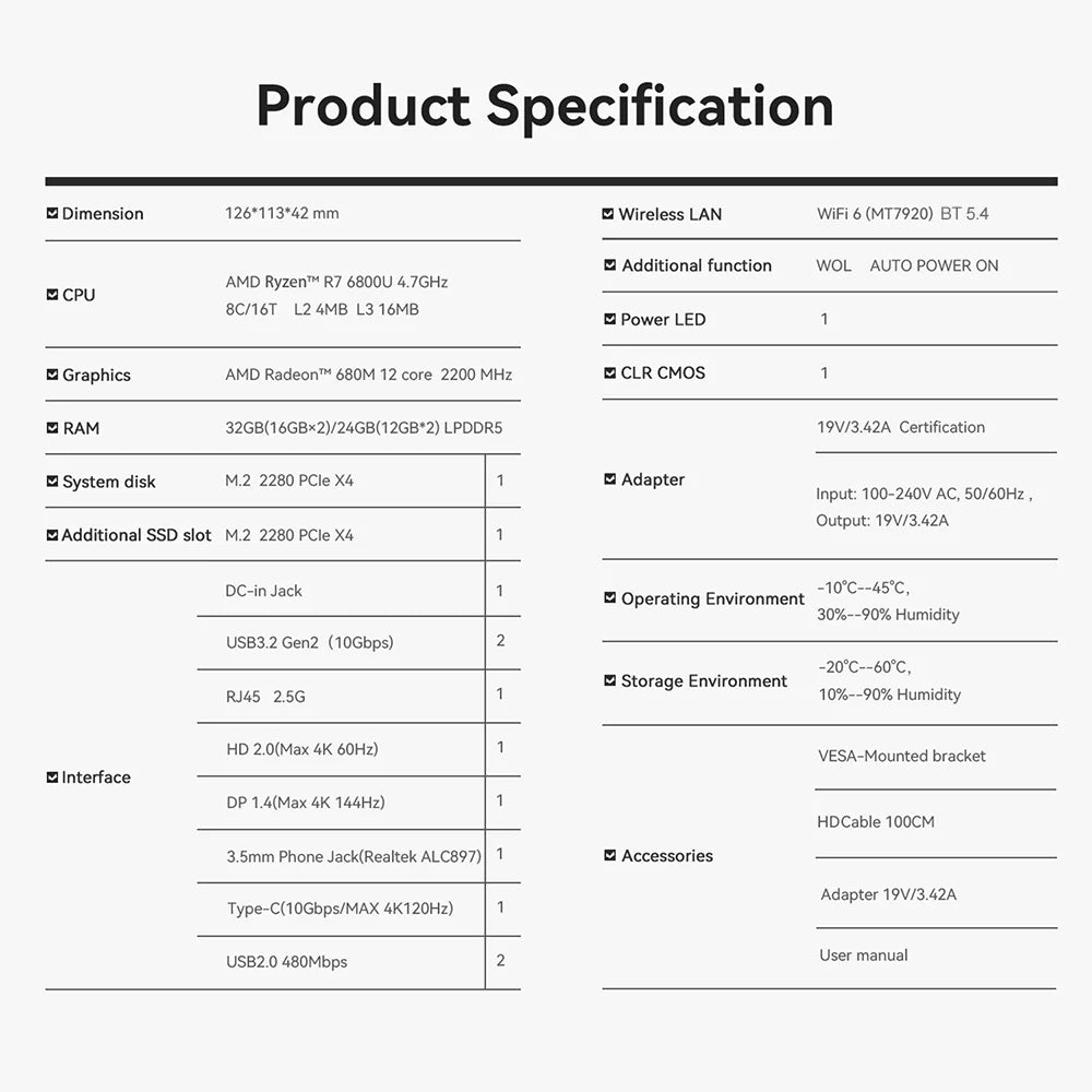 Beelink Ryzen 7 SER5 MAX 6800U SER5 MAX 7735HS 6800U Mini PC AMD DDR4 24GB RAM 500GB 24G1T SSD WiFi6 4K Desktop Computer