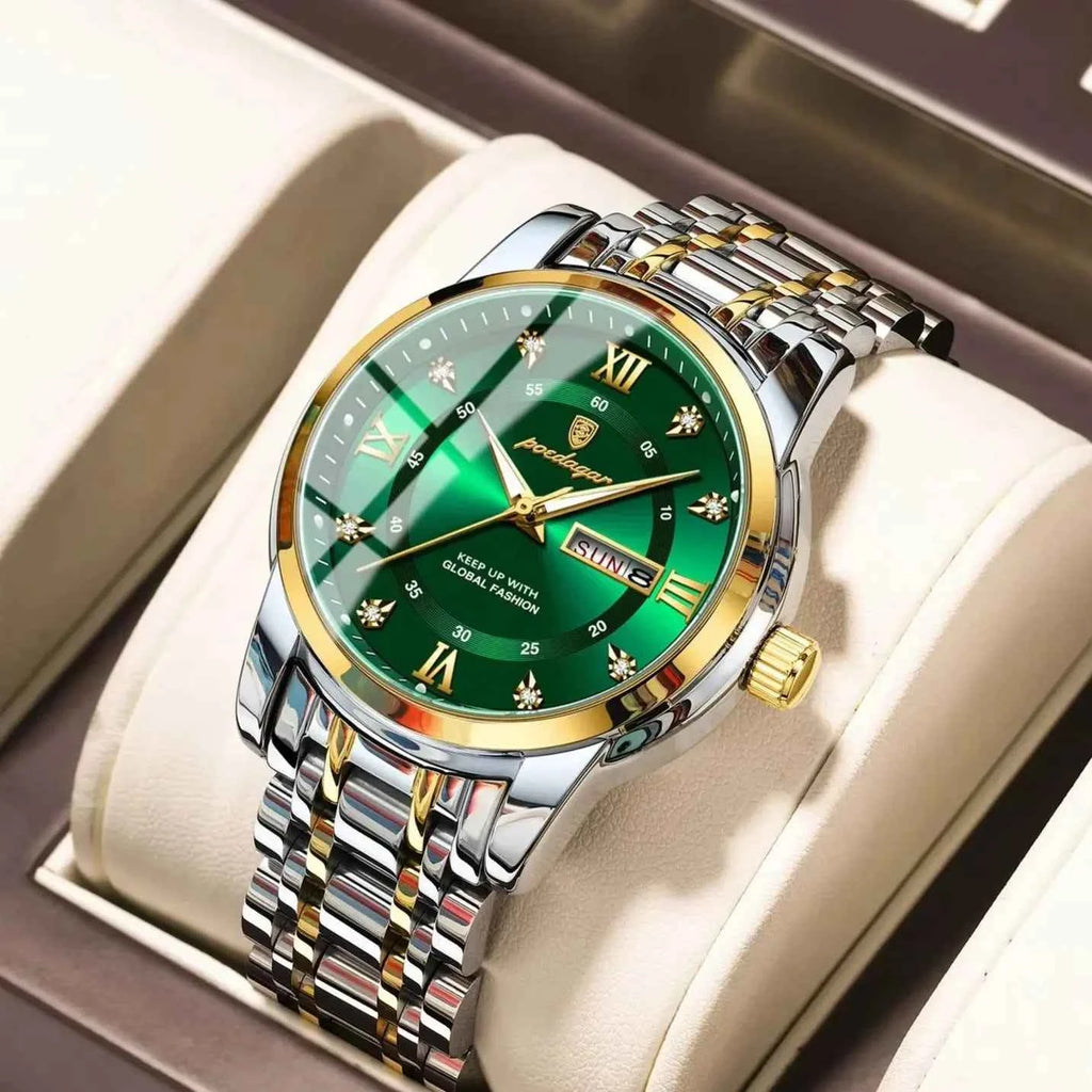 POEDAGAR Original Classic Man Watch Waterproof Luminous Date Week Watches for Men Quartz Stainless Steel Luxury Men's Wristwatch