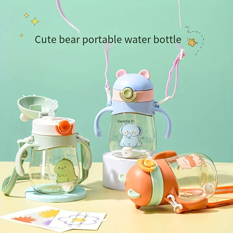 Cute Cartoon-Style Direct Drinking Water Bottle with a Plastic Handle, Designed for Learning to Drink.