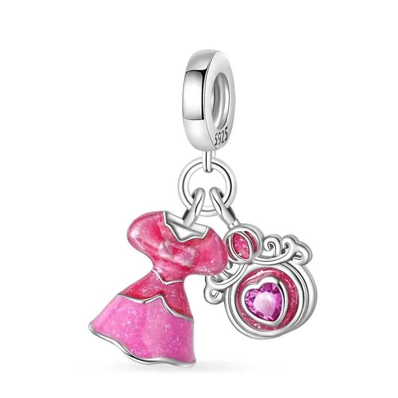 925 Silver Pink Princess Skirt Butterfly High Heels Fashion Bag Charms Beads Fit Pandach 925 Original Bracelets Fine DIY Jewelry