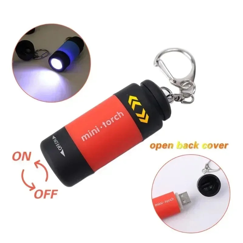 USB Rechargeable LED Pocket Keychain Flashlight Multifunctional Strong Light Waterproof for Outdoor Hiking Camping Mini