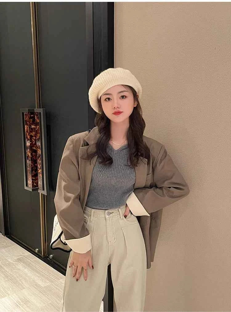 2026 Basic V-neck Chic  Autumn Winter Pullover Women Female Knitted Ribbed Sweater Slim Long Sleeve Badycon High Quality Sweater