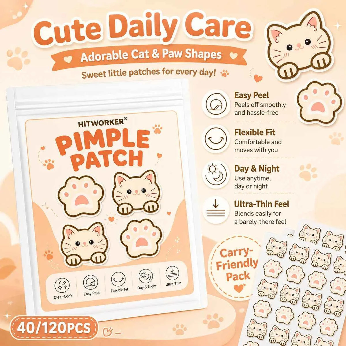 Cute Cat Pimple Patches – Clear, Flexible Acne Stickers