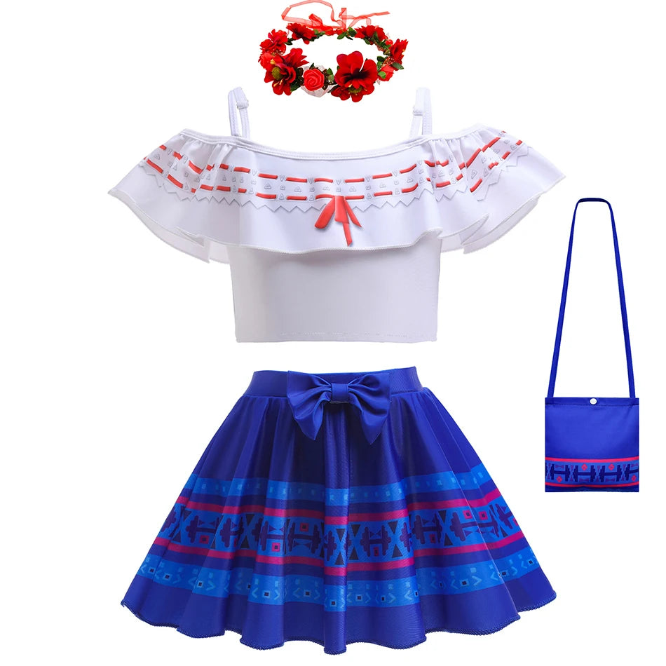Encanto Mirabel Isabela Cosplay Carnival Costume Girls Swimsuit 2 Piece Sets Summer Swimwear Bikini Beach Party Set 3-10Yrs