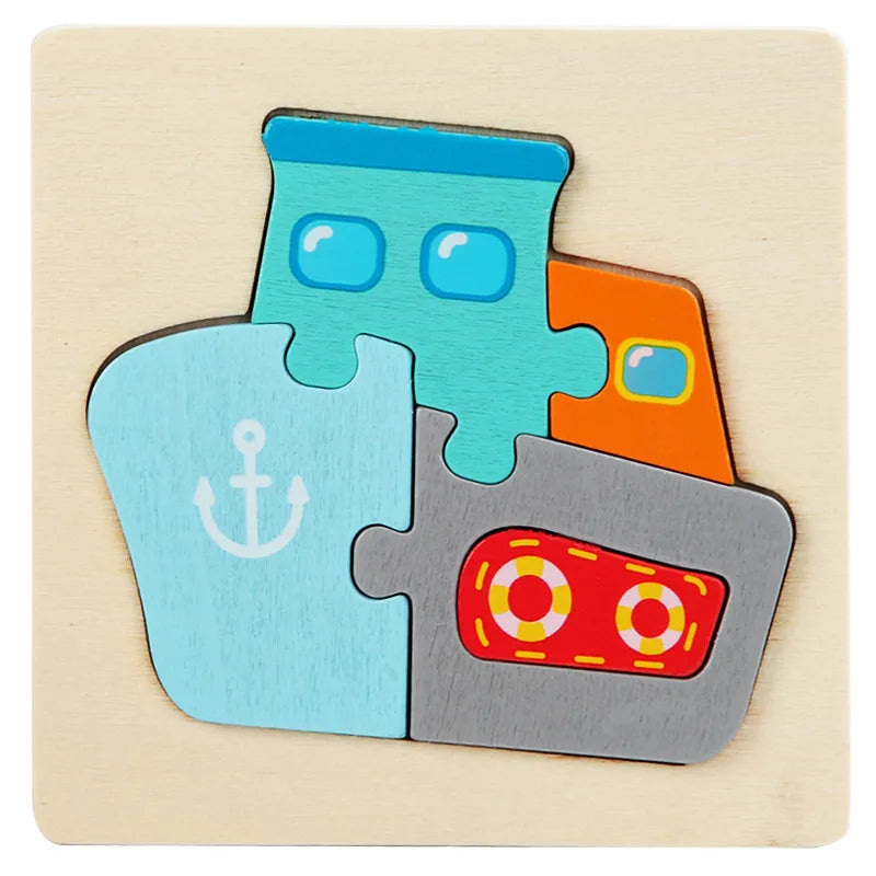 10.7cm/4.21in Kids Colorful 3D Puzzles Montessori Games Cartoon Animals Jigsaw Puzzle Baby Educational Wooden Toys for Children
