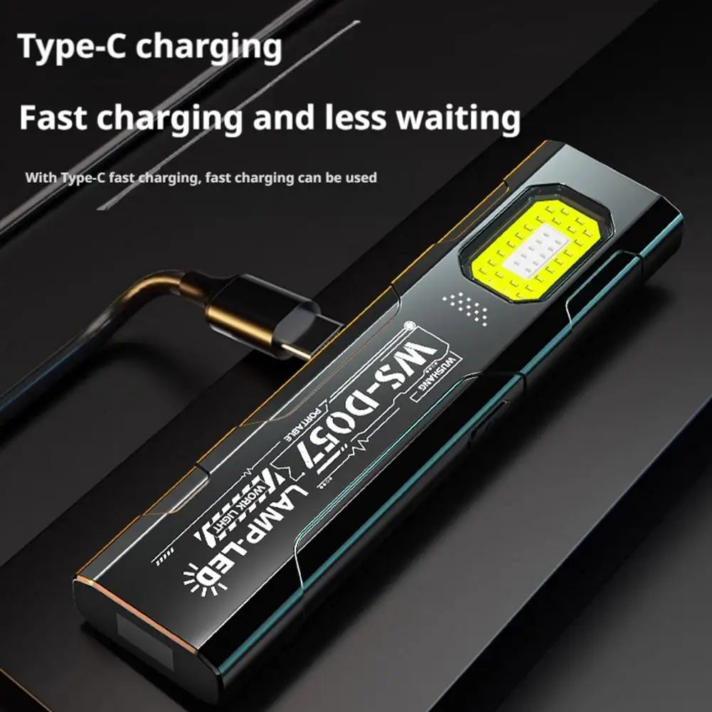 LED COB Flashlight Type C Rechargeable 600LM Portable Mini Torch Pocket Lantern Flood Work Light With Magnet For Emergency