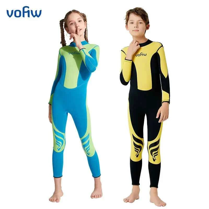 Children's 3mm Neoprene Wetsuit Long Sleeves Back Zipper Snorkeling Swimming Surfing Suit Kid's Swimsuit Water Sports Swimwear