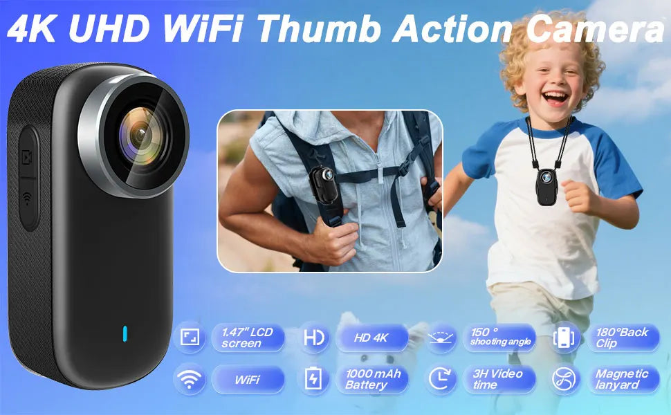 4K Mini Thumb Sports Camera Magnetic Pocket Action Pet Camera  Wearable Bodycam Miniature Waterproof Motorcycle Helmet Camcorder