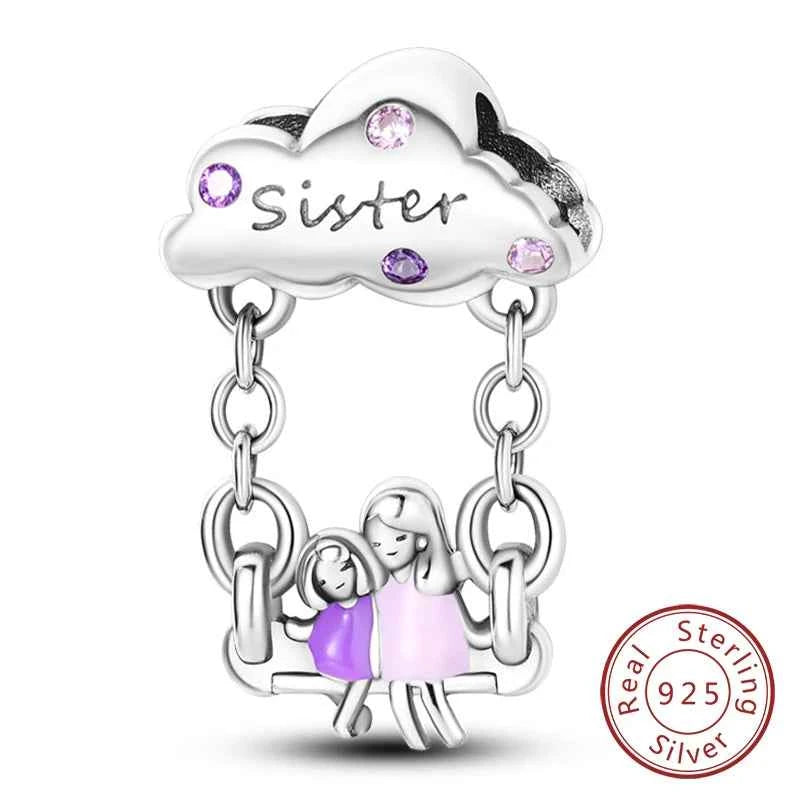 Original 925 Sterling Silver Charm Bead Mother's Day Love Heart Family Charm Bead Pendant Fits Bracelet Womens Jewelry Gifts