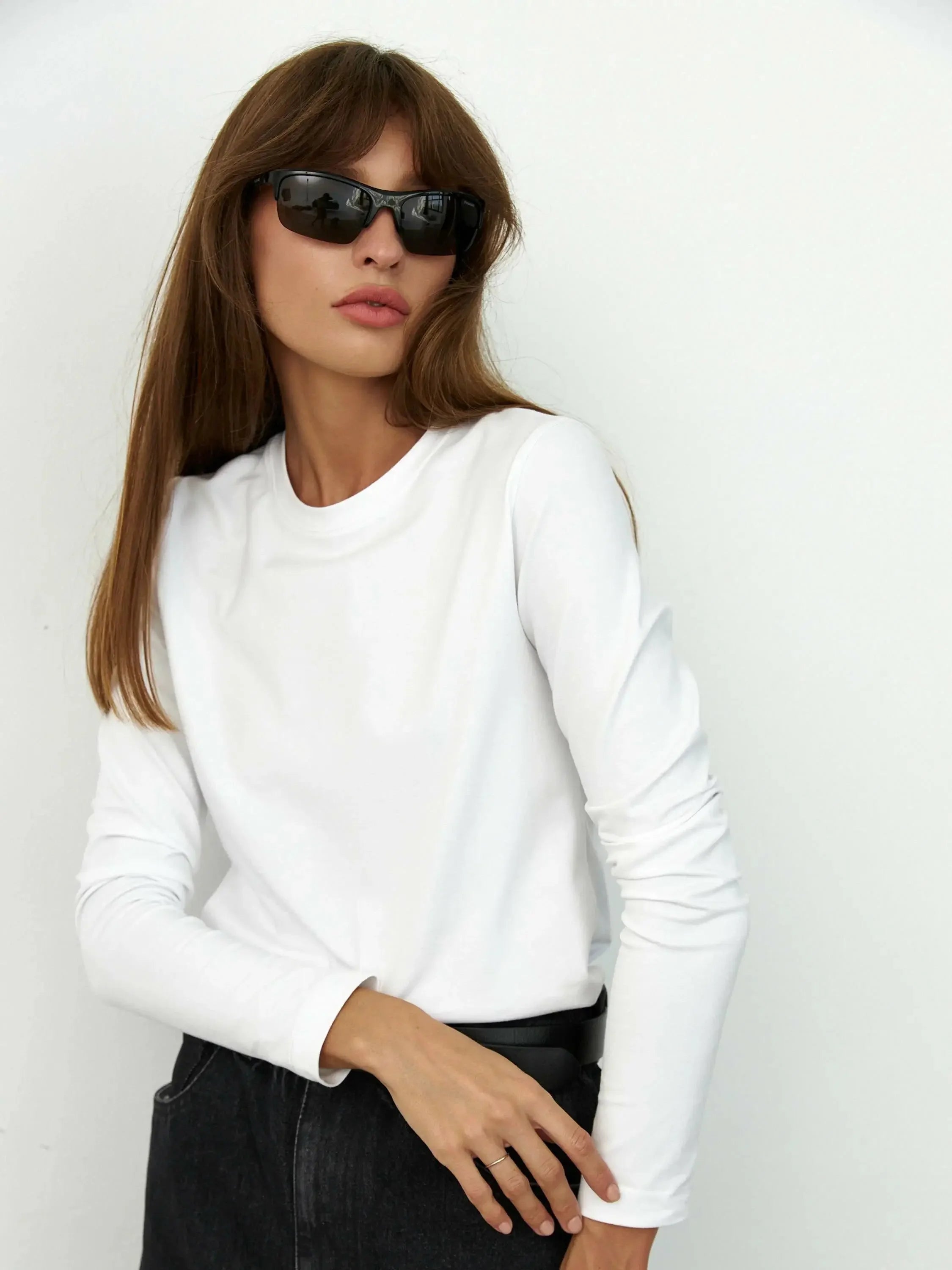 Wolfeel Women's Spring Autumn 100% Cotton T-shirt Bottoming Basic Solid Lady Long Sleeve Loose Tops Shirts Oversized T Shirt