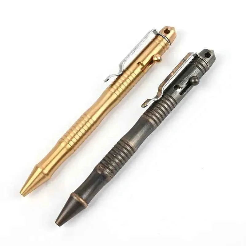 New Self-Defense Brass Tactical Pen High Quality Bolt Switch Ball Point Writing Pen For Outdoor Camp EDC Tool Gift Box