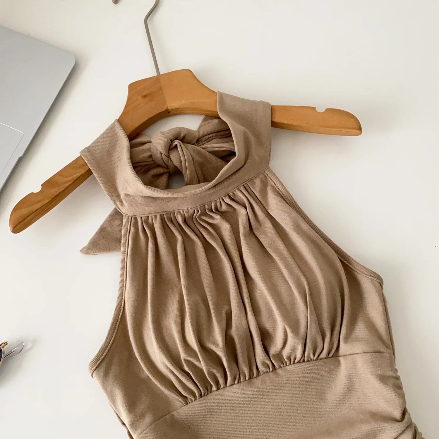 SINGREINY Office Lady Elastic Slim Tank Top Fashion Women Halter Sleeveless Lace Up Solid Short Camis Ruched Backless Sexy Top