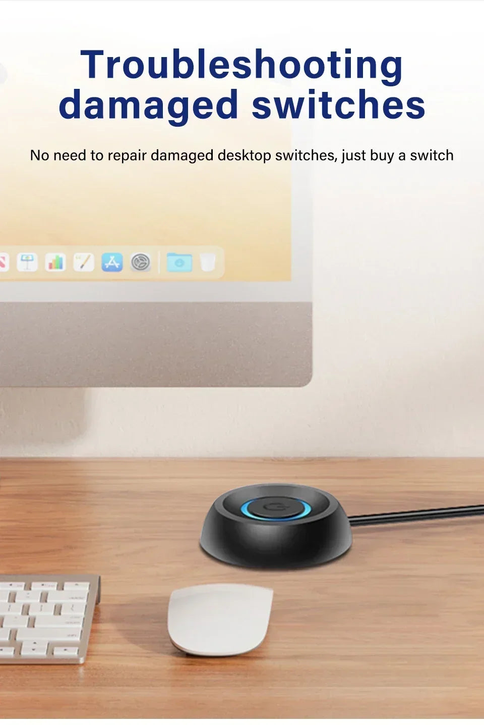 1.8M Computer Desktop  Extension Cable Switch Round Startup Switch Home Office PC Motherboard External Start Power On/Off Button