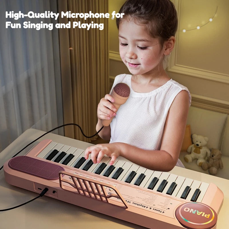 37-Key Kids Piano Keyboard Musical Toy with Microphone Music Score for Early Learning Interactive Play Best Gift Christmas Gift
