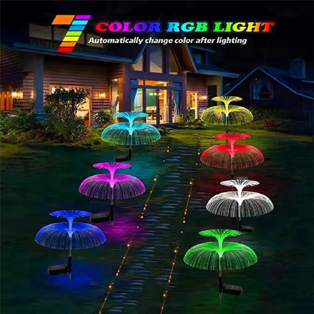 1PC Solar Garden Lights, Waterproof Double-Layer Jellyfish Solar Lights for Outside, 7 Color Changing Solar Jellyfish Lights