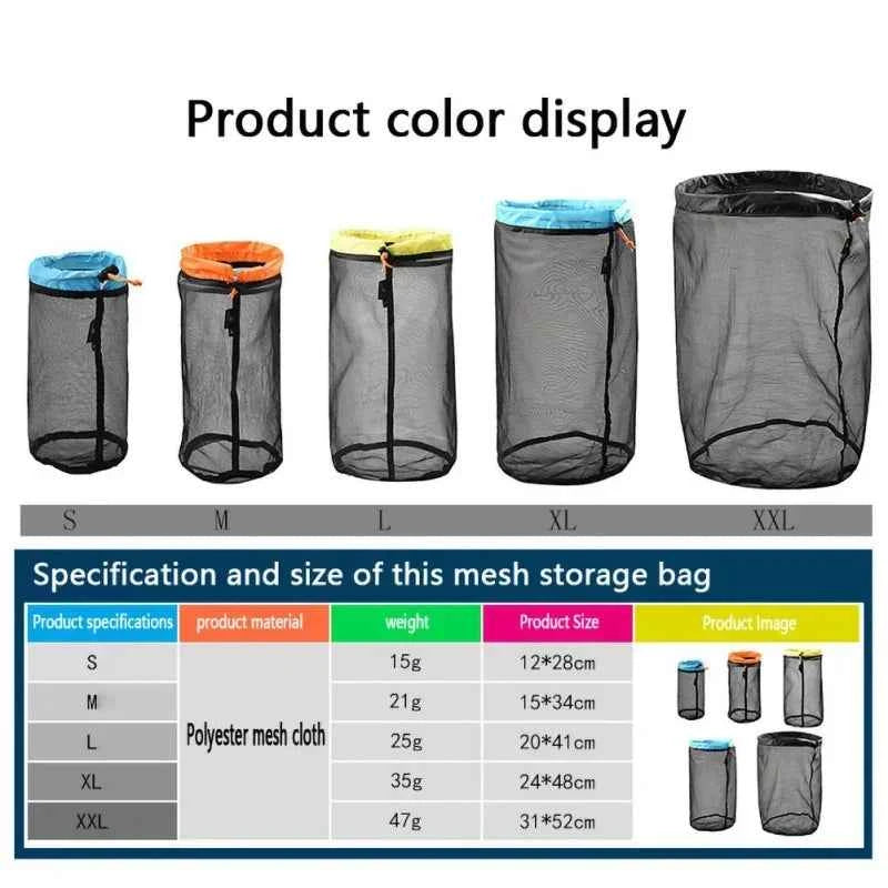 1Pcs Outdoor Ultralight Mesh Storage Bag For Sports Camping Drawstring Storage Pack Hiking Travel Tools Compression Bags